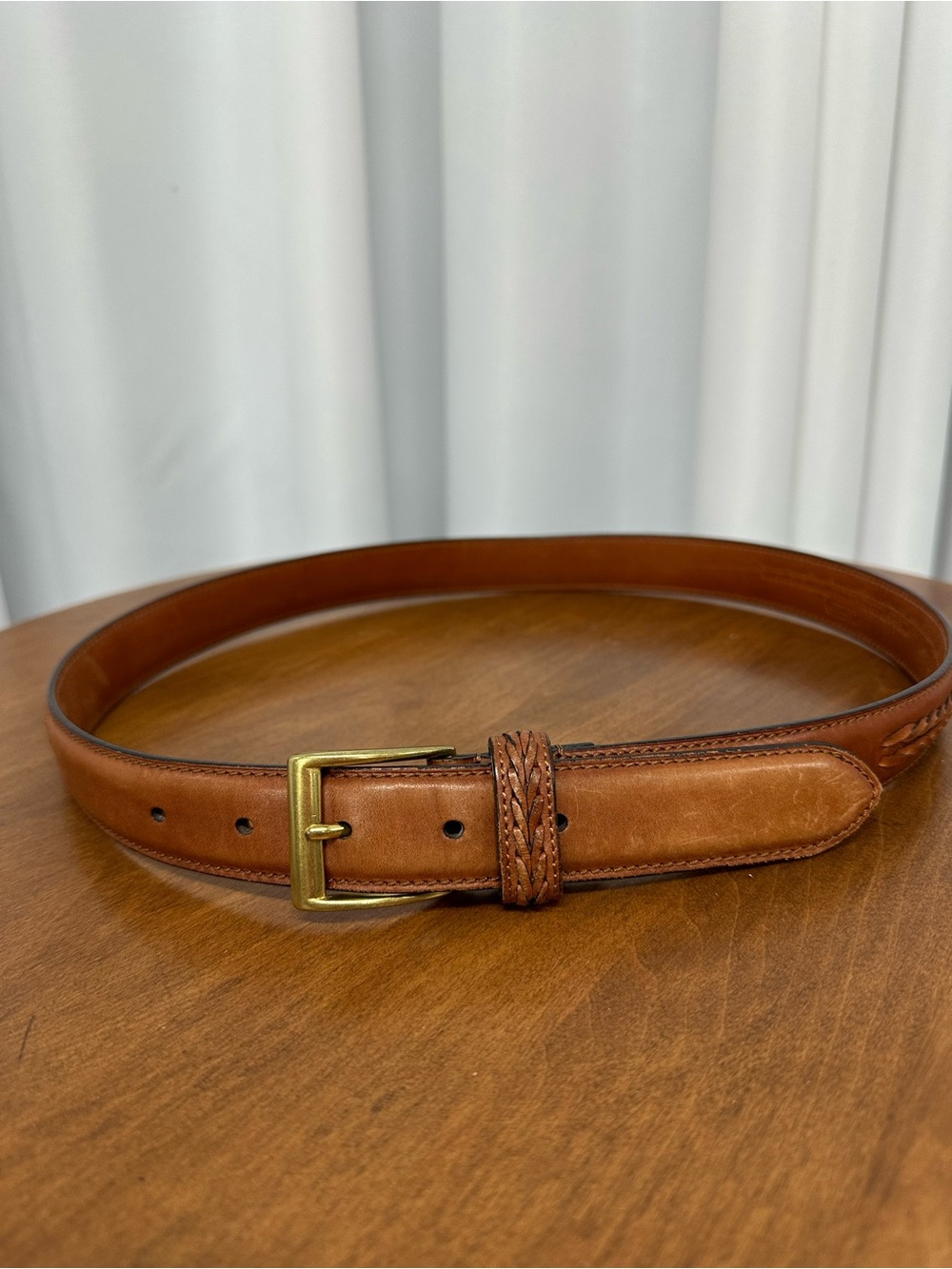 Coach Men's Brown tan Leather Belt braided Brass Buckle size 34